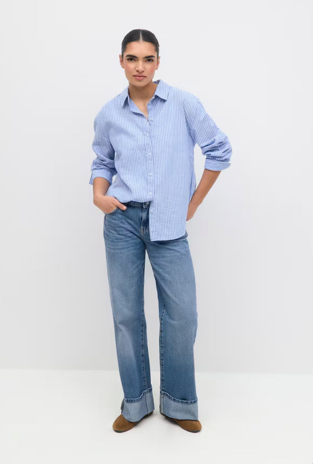 Linen blend Shirt - blue stripe