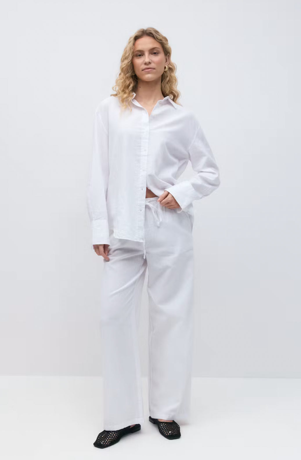 Linen Blend Trousers - white