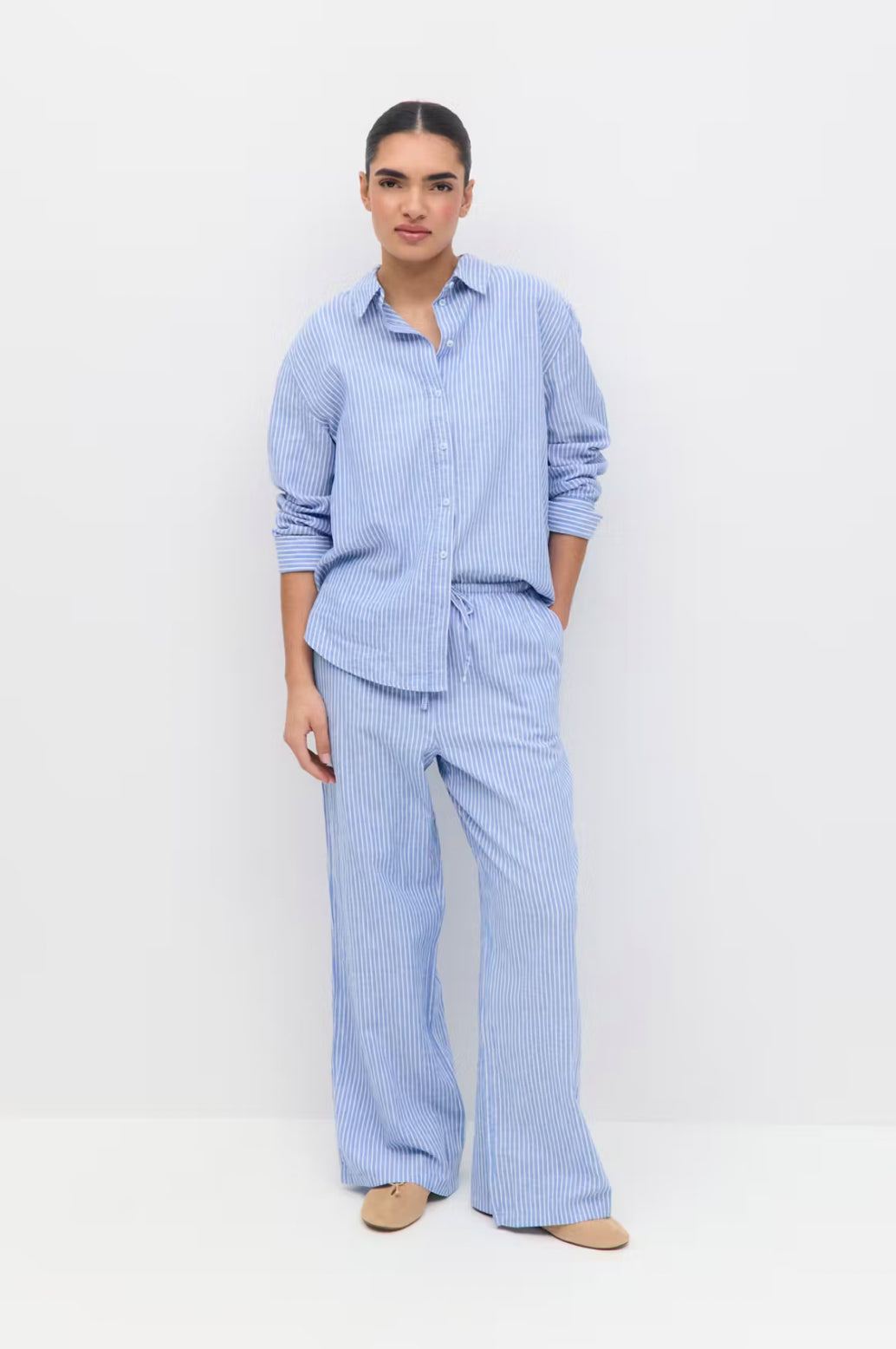 Linen blend trousers - blue stripe