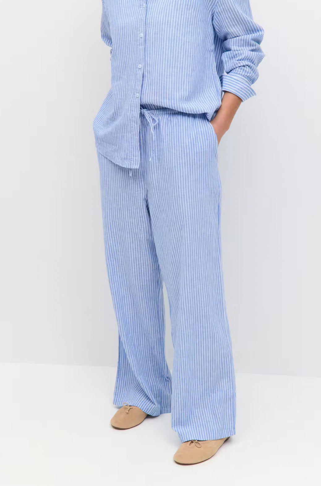 Linen blend trousers - blue stripe
