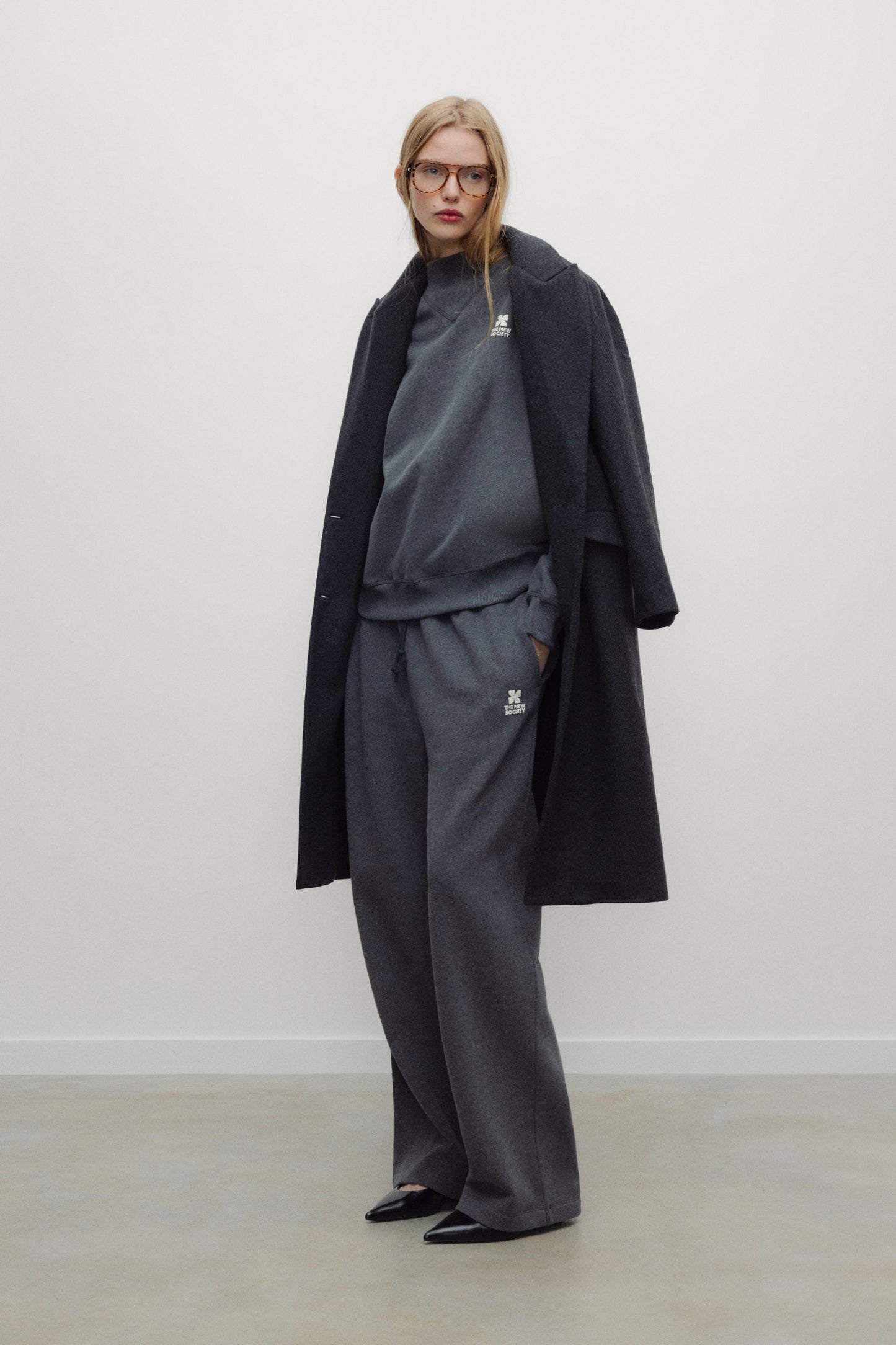 TNS Logo Rib Collar Woman Sweatshirt Dark Grey Melange | The new Society