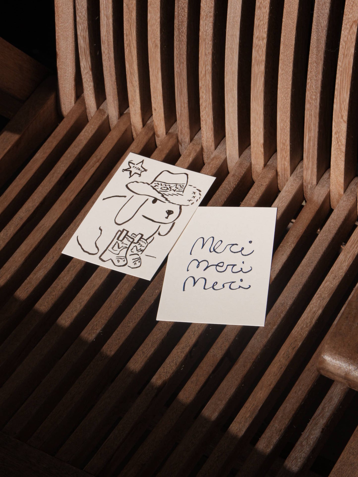 Postkarte 'merci merci merci' (Risographie) | Dankeskarte