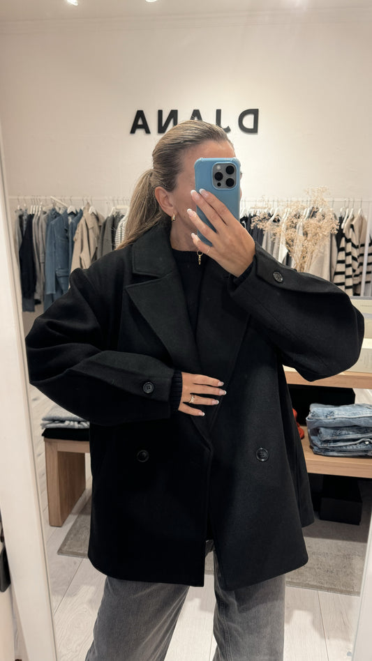 Short Double Breasted Coat in Black