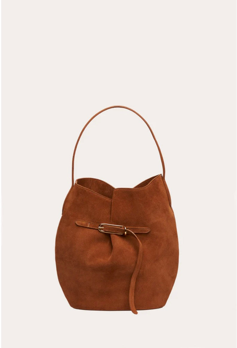 BELTED BUCKET BAG LARGE SADDLE BROWN SUEDE | Liffner (Kopie)