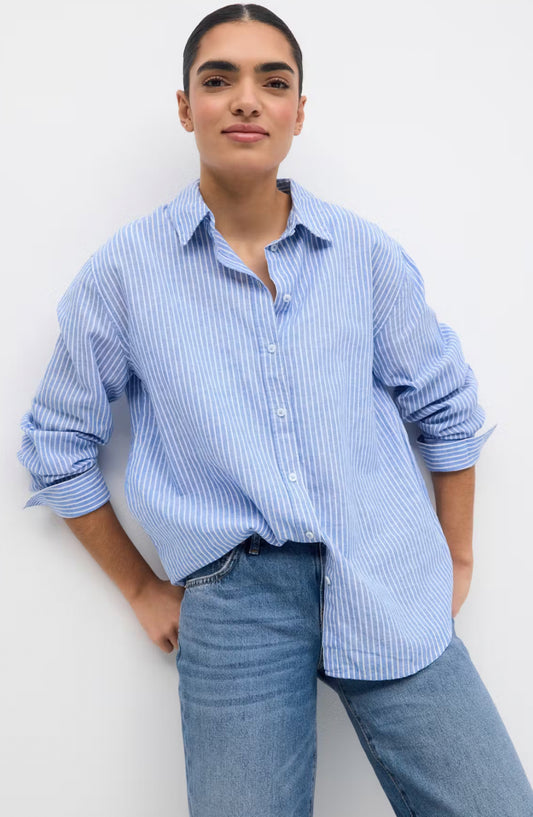 Linen blend Shirt - blue stripe