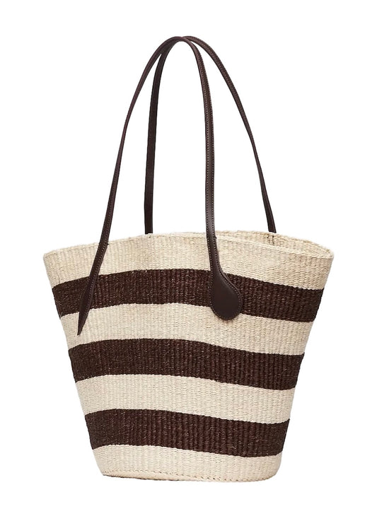 STRAW TOTE BROWN AND CREAM | Liffner