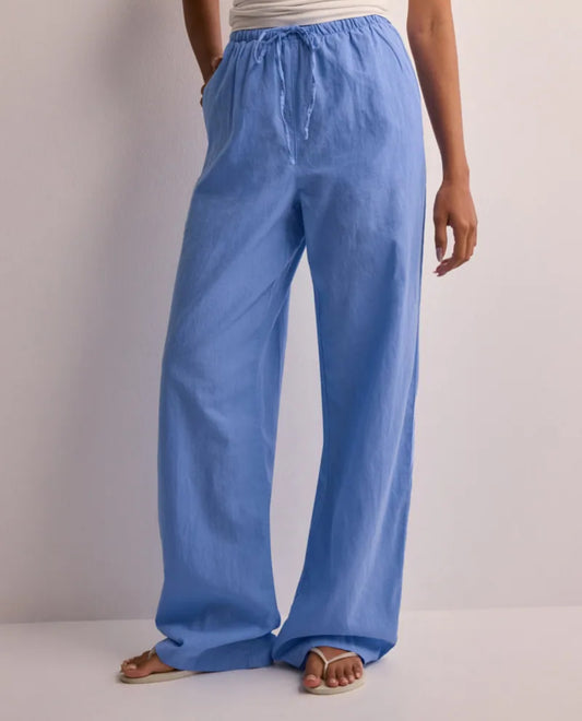 Linen blend trousers - blue