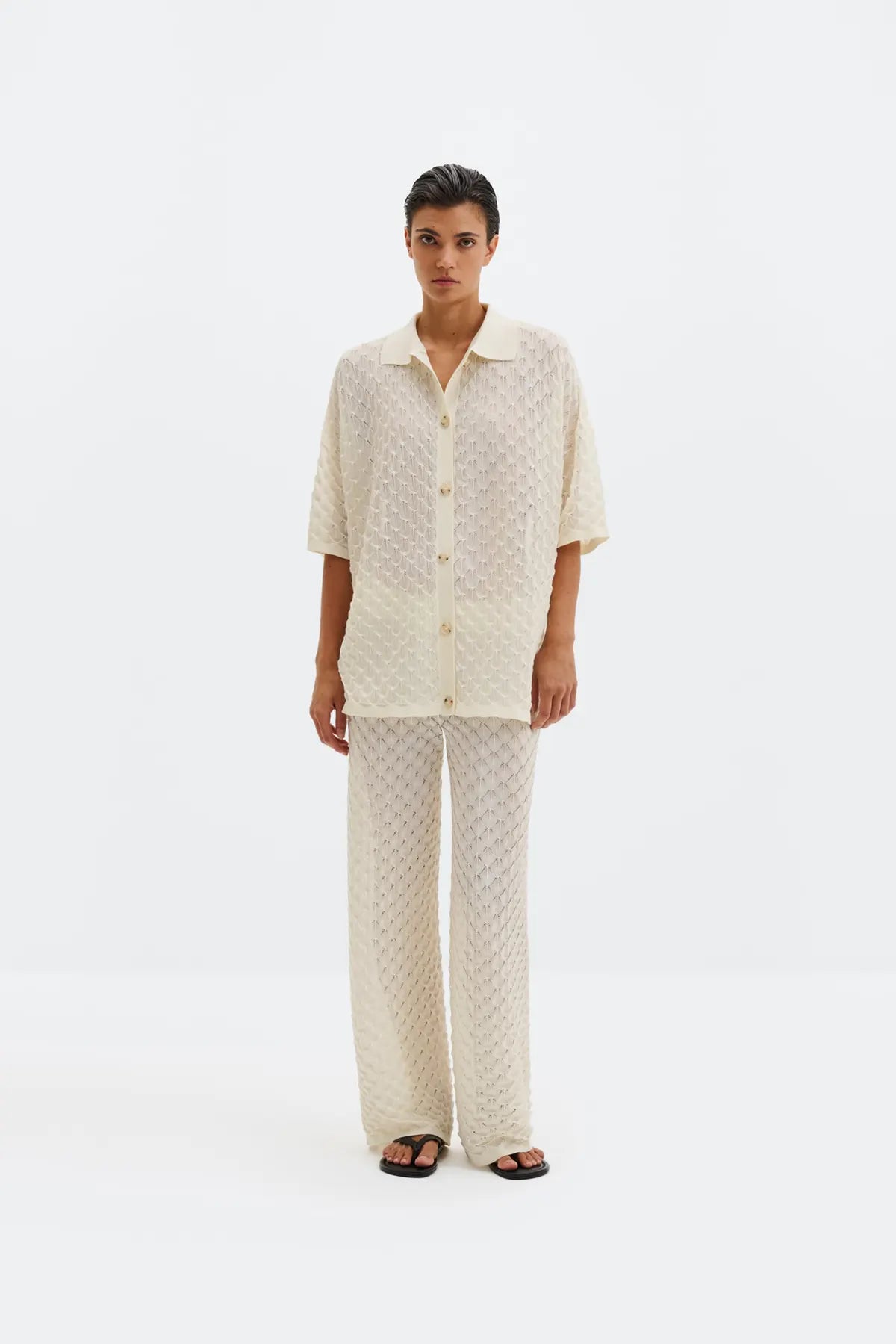 ALISSA HOSE Weite Strickhose mit Struktur