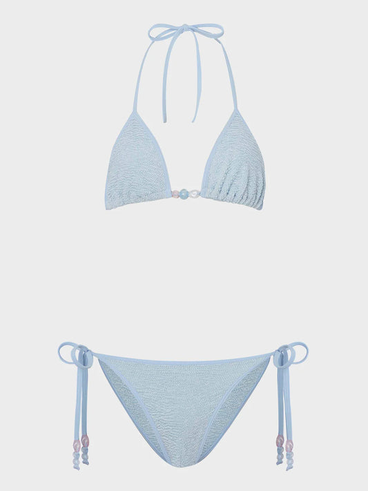 Gina Beaded Bikini in Mettalic Ice Blue