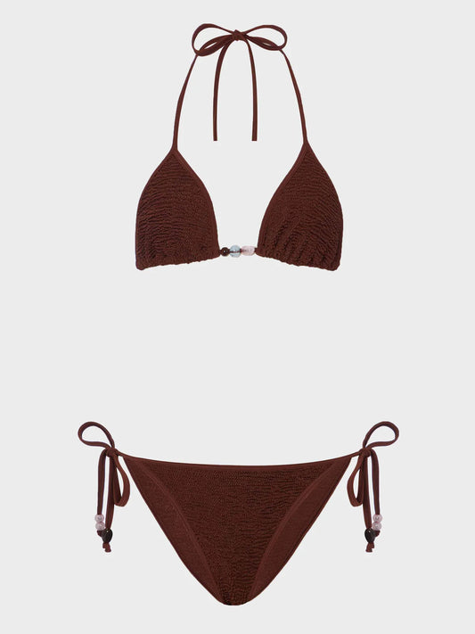 Gina Beaded Bikini in Mettalic Chocolate