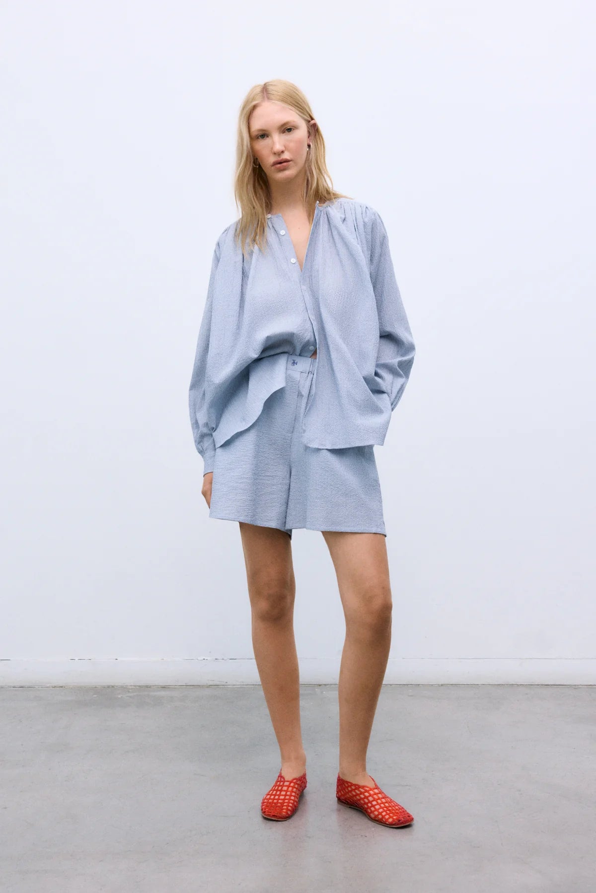 Cloe Woman Shirt Summer Midnight Pinstripes