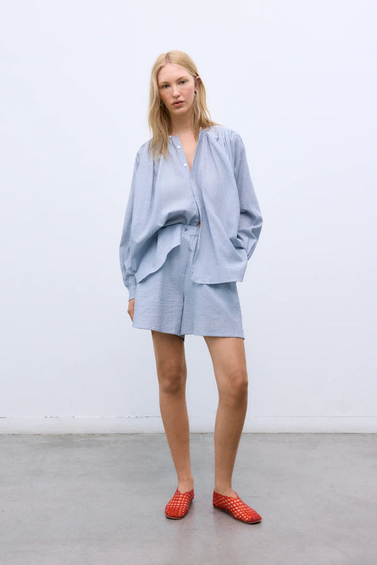 Cloe Woman Shirt Summer Midnight Pinstripes