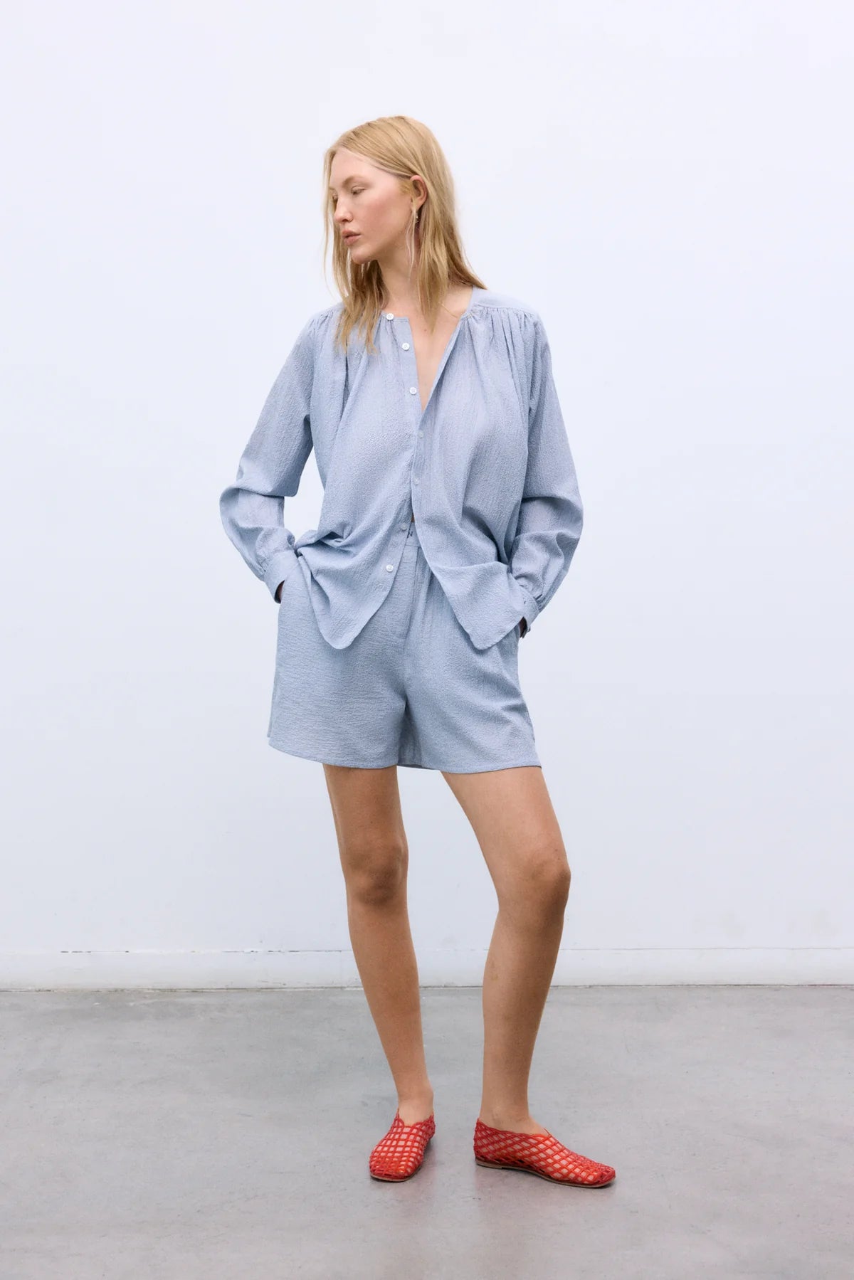 Cloe Woman Shirt Summer Midnight Pinstripes