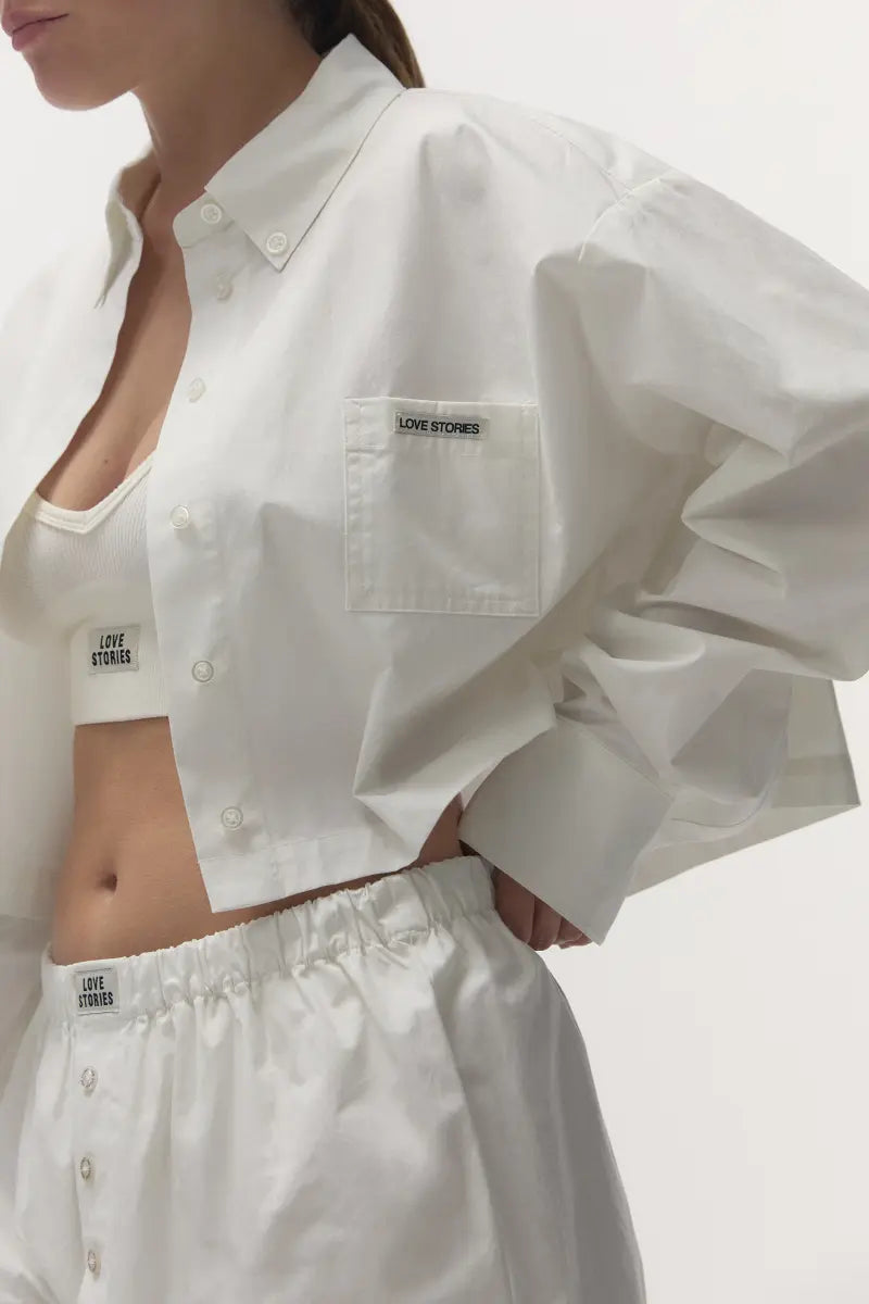 PETE Cropped long-sleeve shirt in white