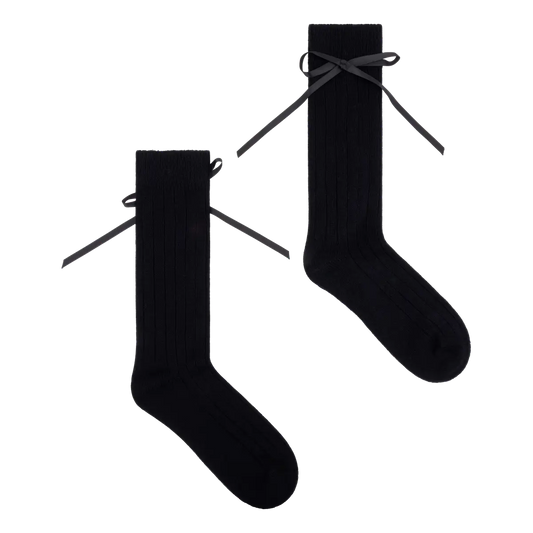 Rib Socks Bow | Black