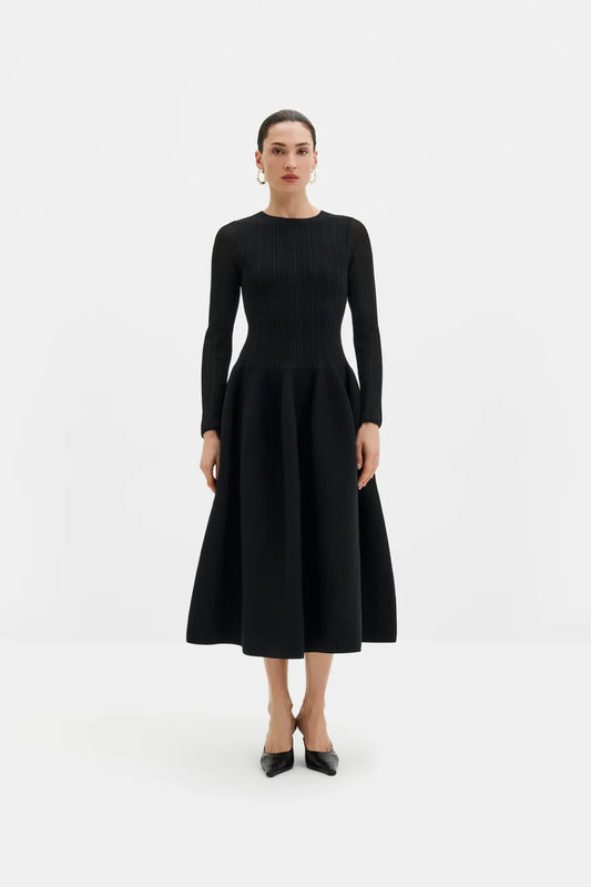 ELONA MIDIKLEID Langärmeliges Midikleid mit voluminösem Rock | MALINA