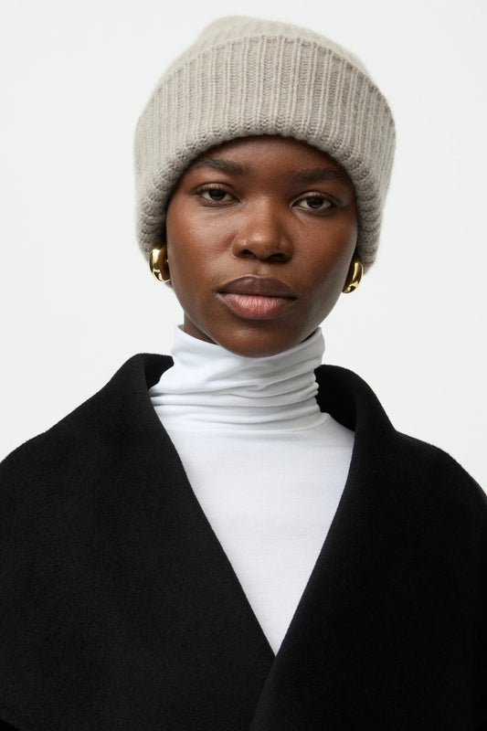 Ribbed Beanie - greige | SOFT GOAT