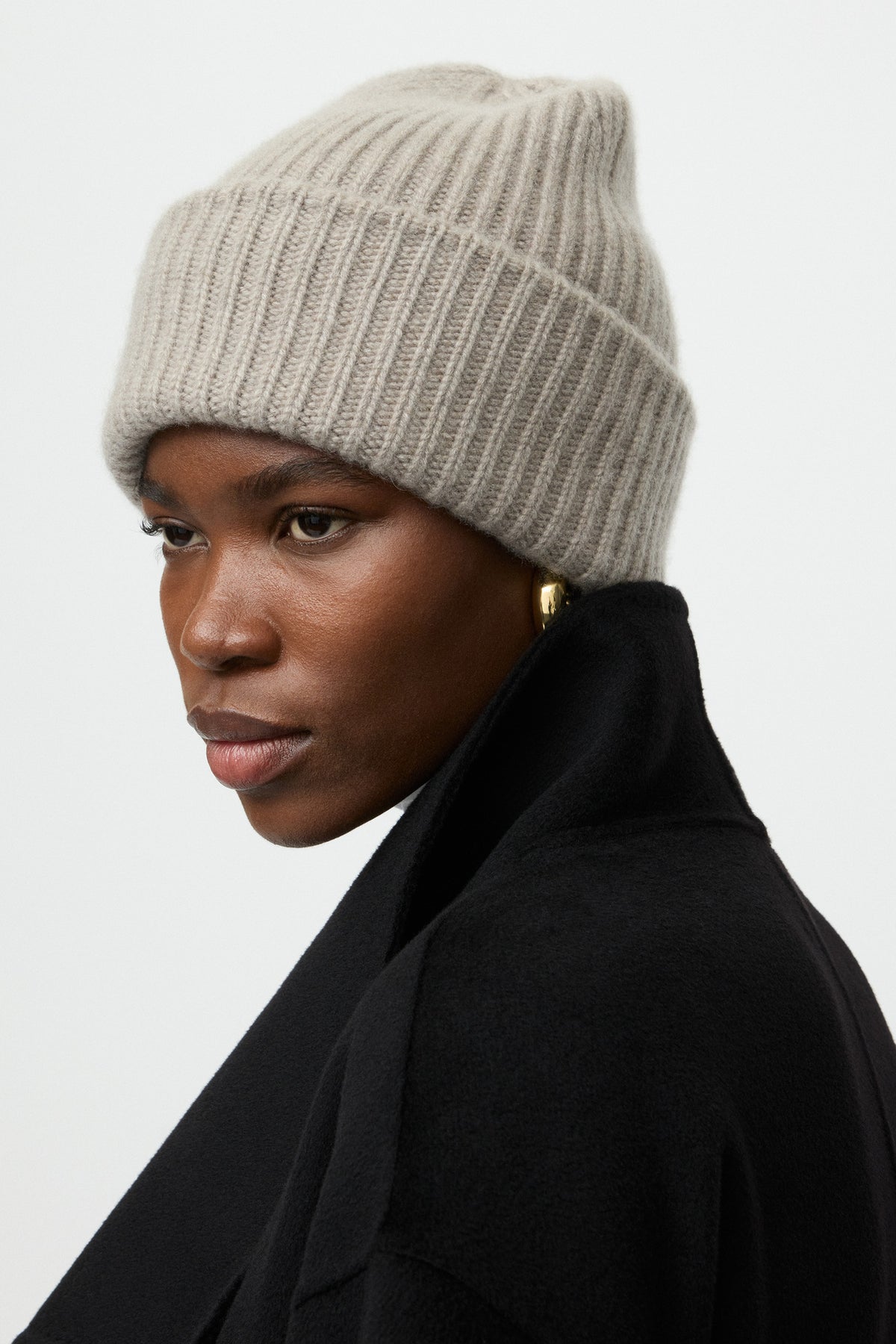 Ribbed Beanie - greige | SOFT GOAT
