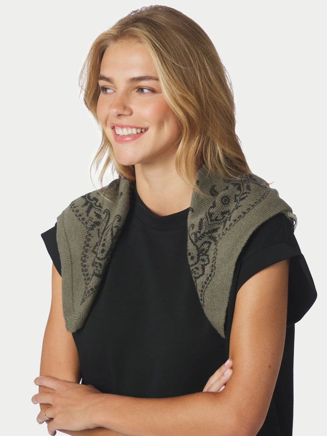 Adelina Paisley Knit Scarf Khaki| NEO NOIR