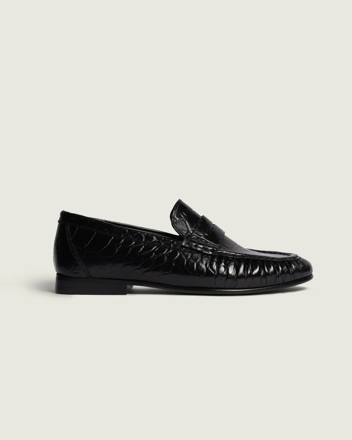 POSA | Penny Loafer Wrinkle Croco -Leather Shiney in Black