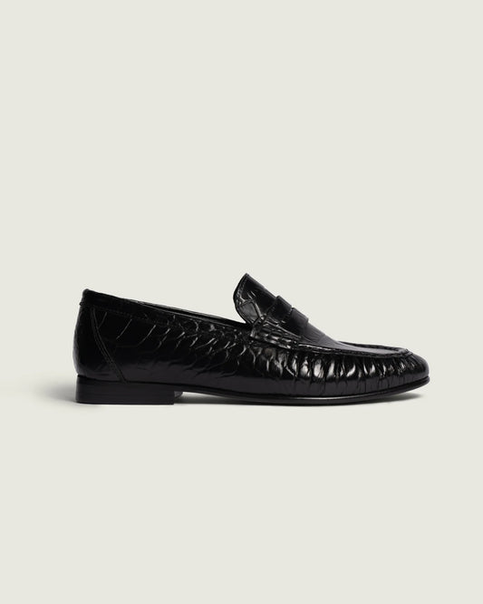 POSA | Penny Loafer Wrinkle Croco -Leather Shiney in Black