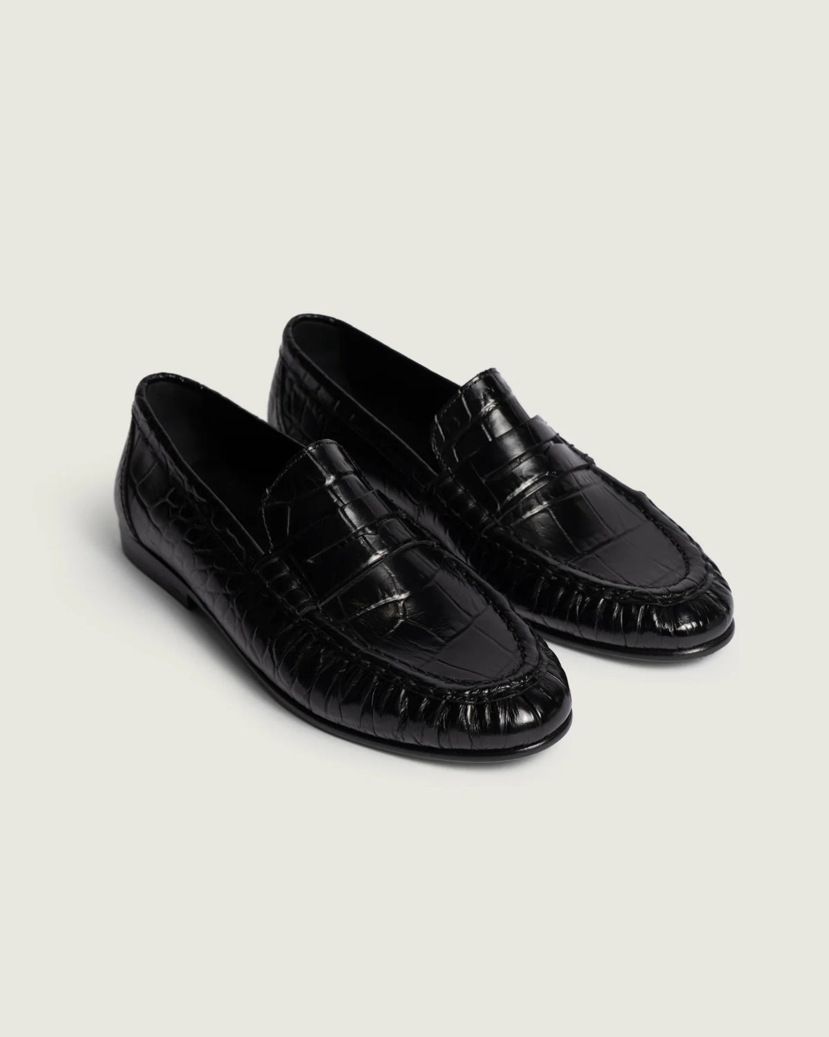 POSA | Penny Loafer Wrinkle Croco -Leather Shiney in Black