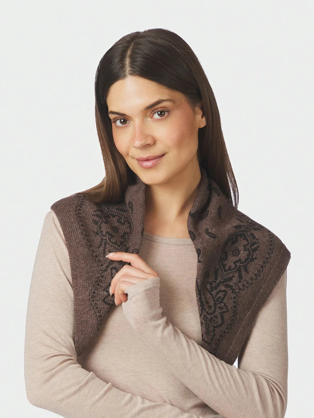 Adelina Paisley Knit Scarf Brown | NEO NOIR