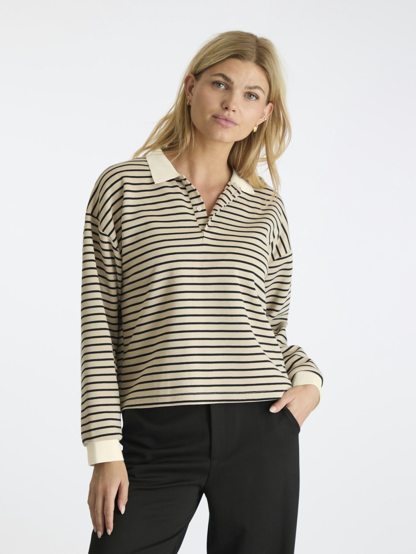 Sara Stripe Polo Blouse