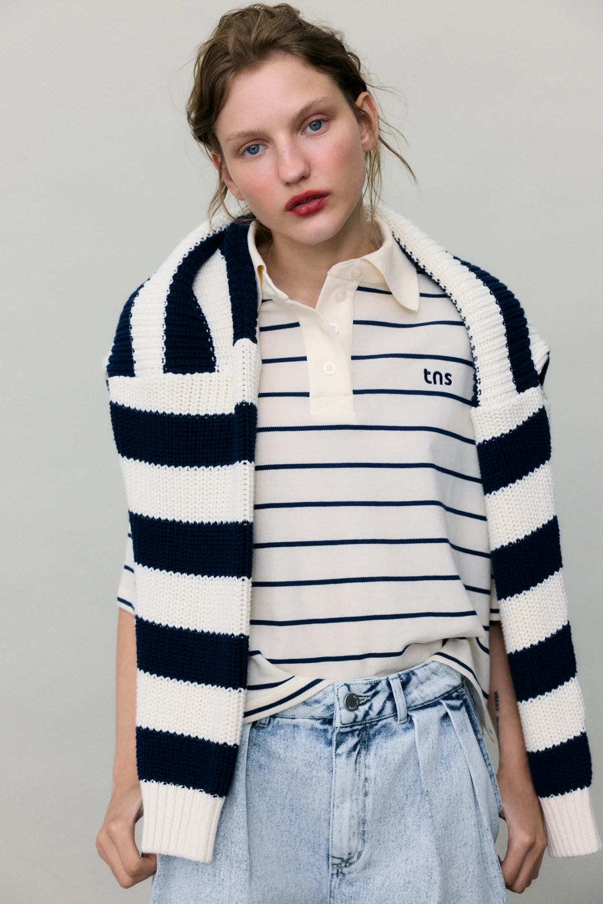 Acacia Woman Polo Ecru Stripes