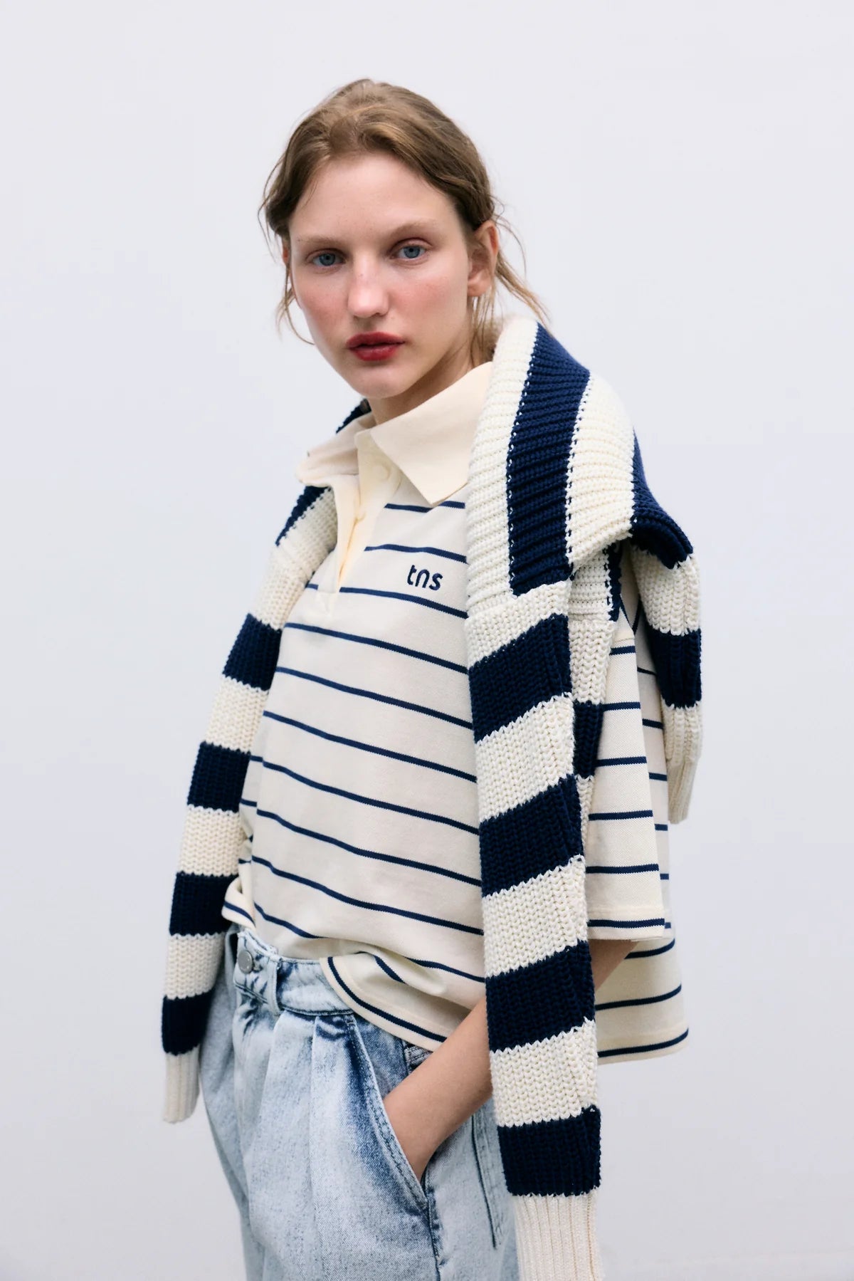 Acacia Woman Polo Ecru Stripes
