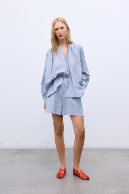 Cloe Woman Short Summer Midnight Pinstripes