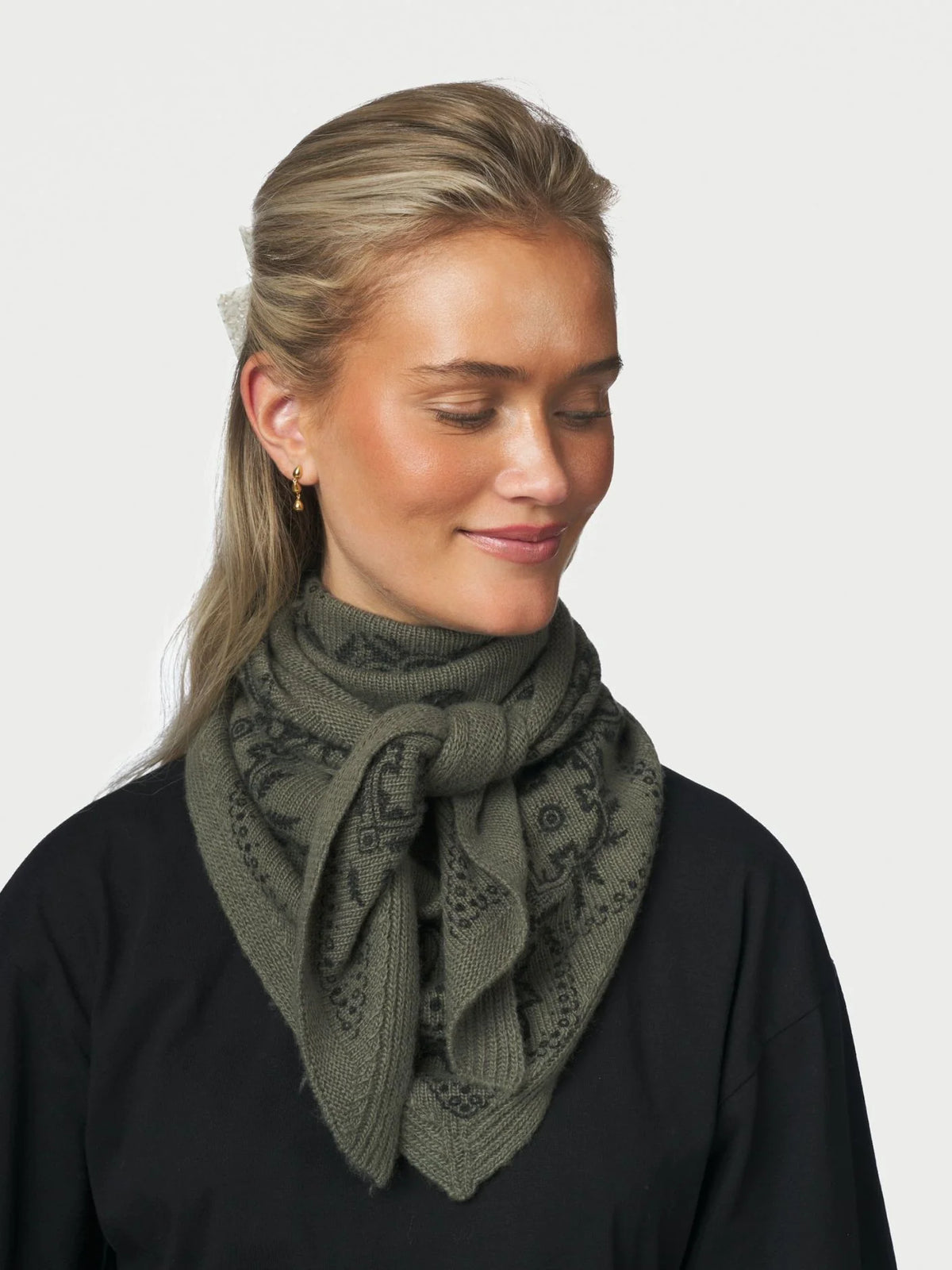 Lolana Paisley Knit Scarf Army| NEO NOIR