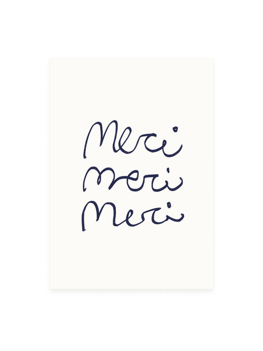 Postkarte 'merci merci merci' (Risographie) | Dankeskarte
