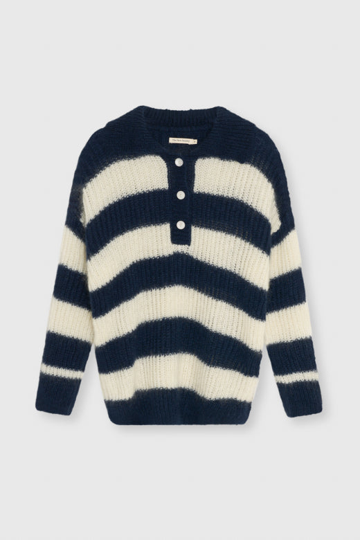 Ellie Woman Polo Black Iris Stripe | The new Society