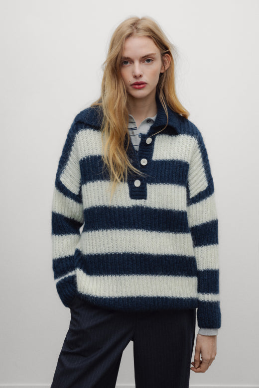 Ellie Woman Polo Black Iris Stripe | The new Society